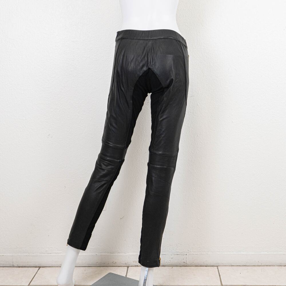 Skingraft Black Leather Moto Pants Quilted Knee Zip Skinny Biker size Small - Picture 15 of 15
